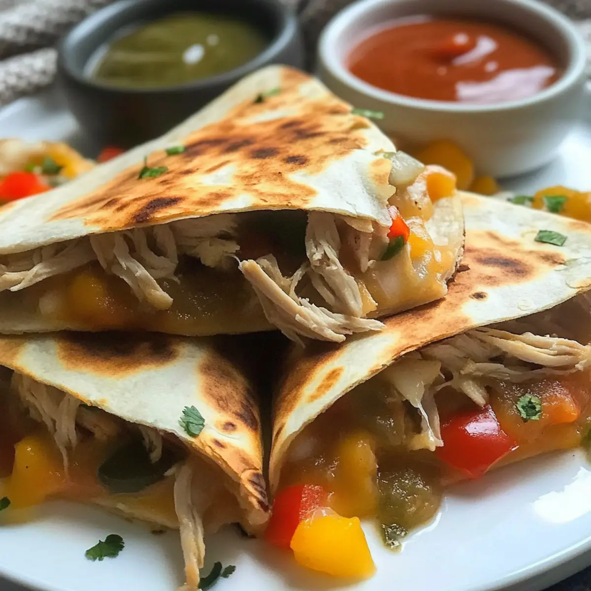 Pulled Chicken Quesadilla Triangles