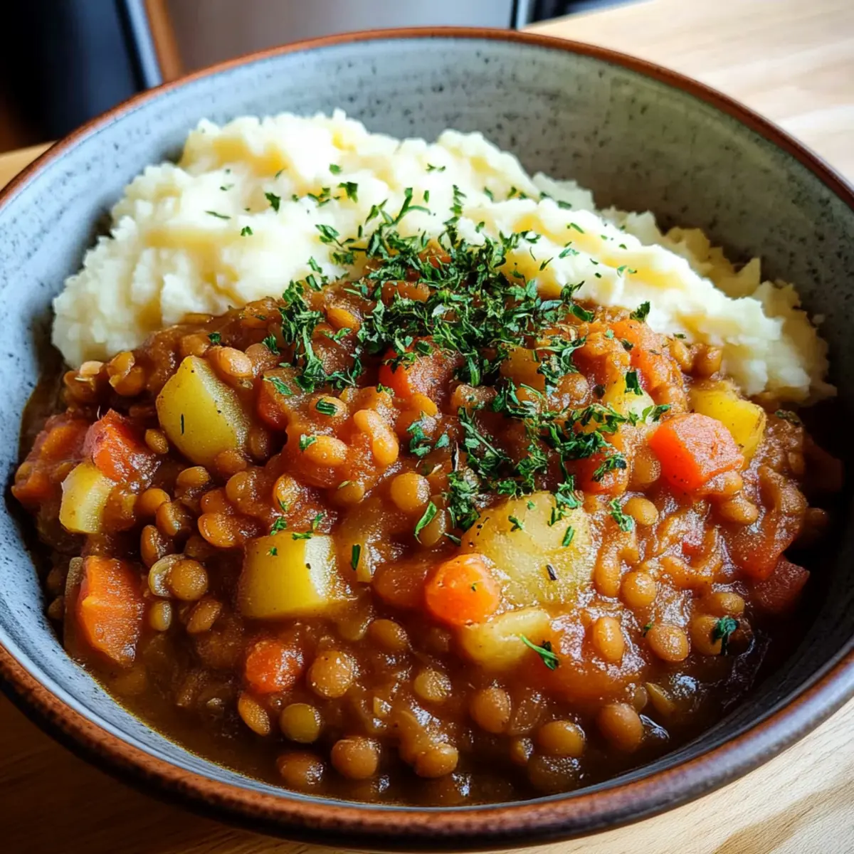 Lentil Stew with Mashed Potatoes