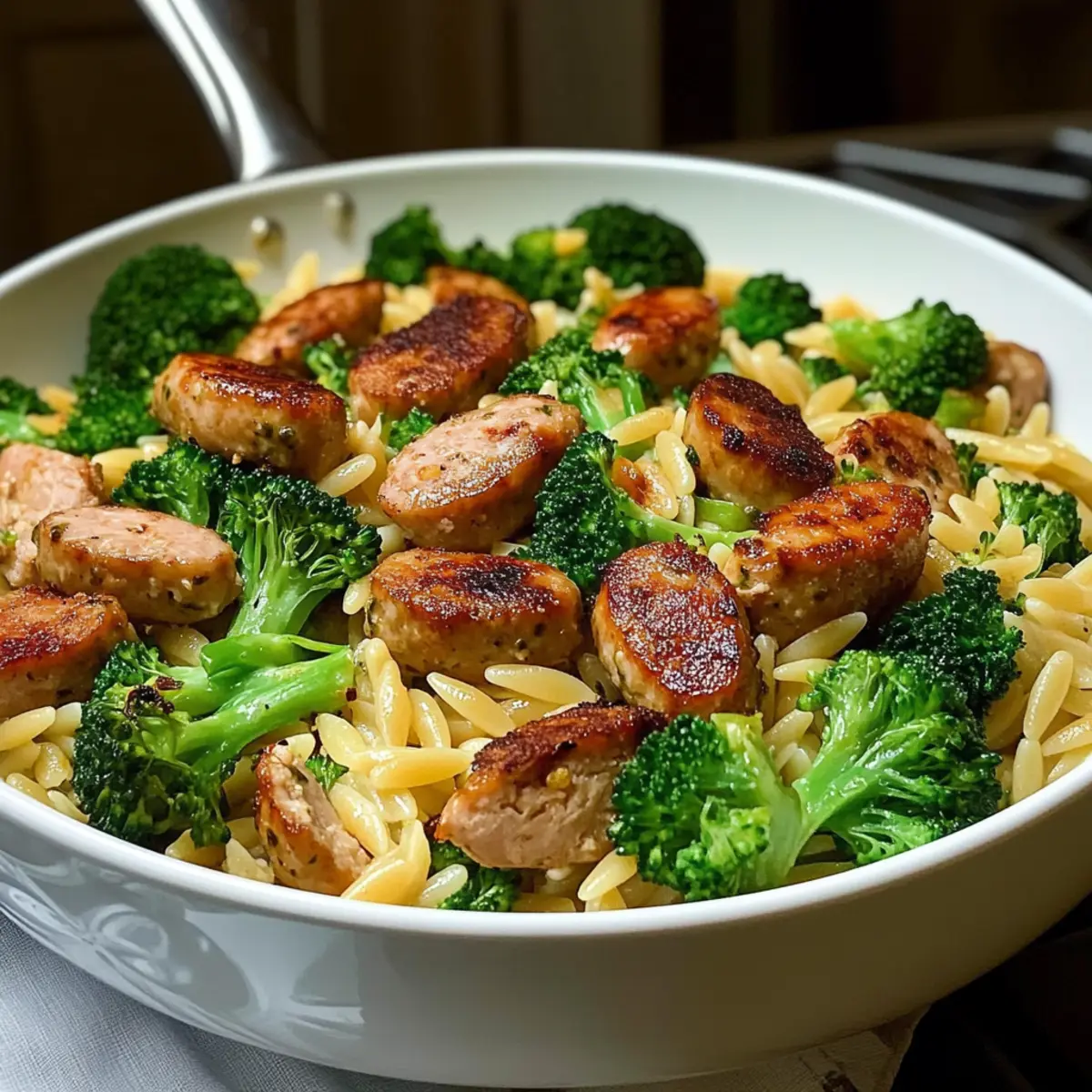Chicken Sausage Broccoli Orzo Skillet