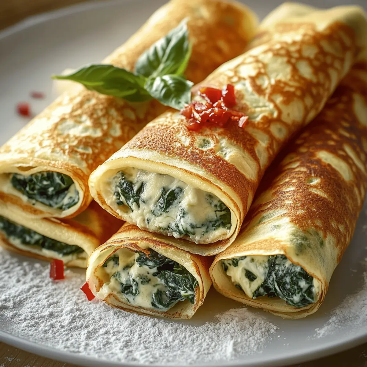Spinach Cheese Stuffed Crêpe Rolls