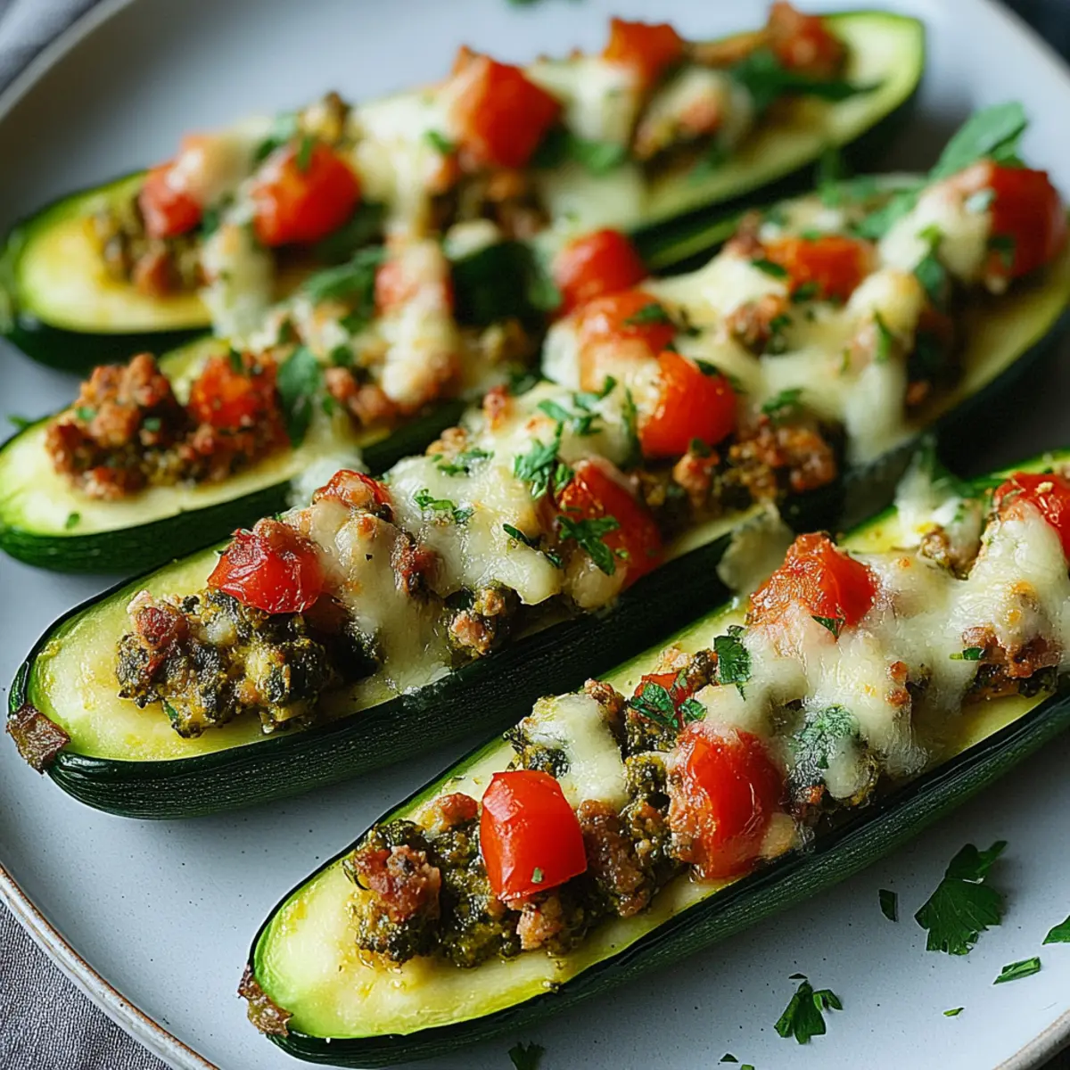 Turkey Pesto Stuffed Zucchini