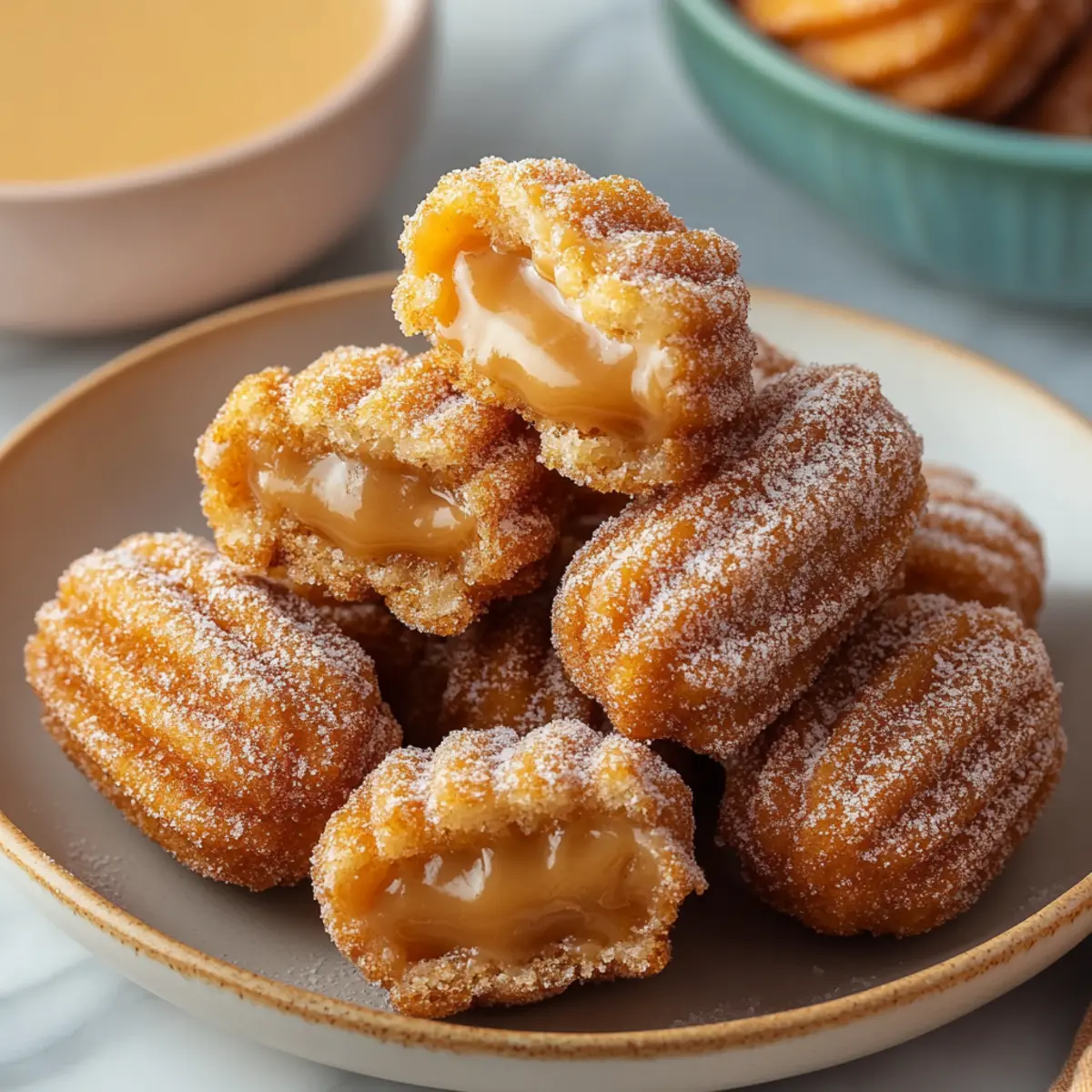 Caramel Stuffed Churro Bites